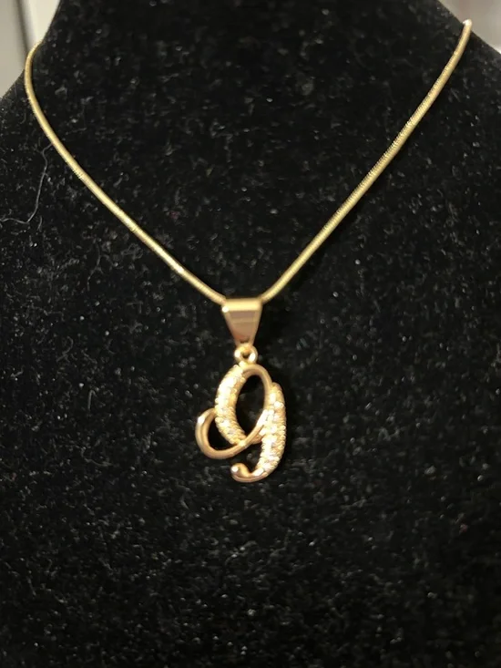 Fashion Jewelry Gold Initial Pendant Necklace with Pave 'G' - Picture 2 of 4